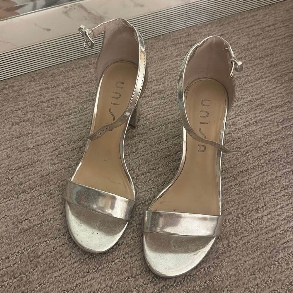 Silver metallic heels